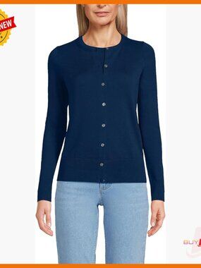 Fine Gauge Cotton Cardigan Sweater, Ribbed Cuffs, High Neck, Mid Hip Length